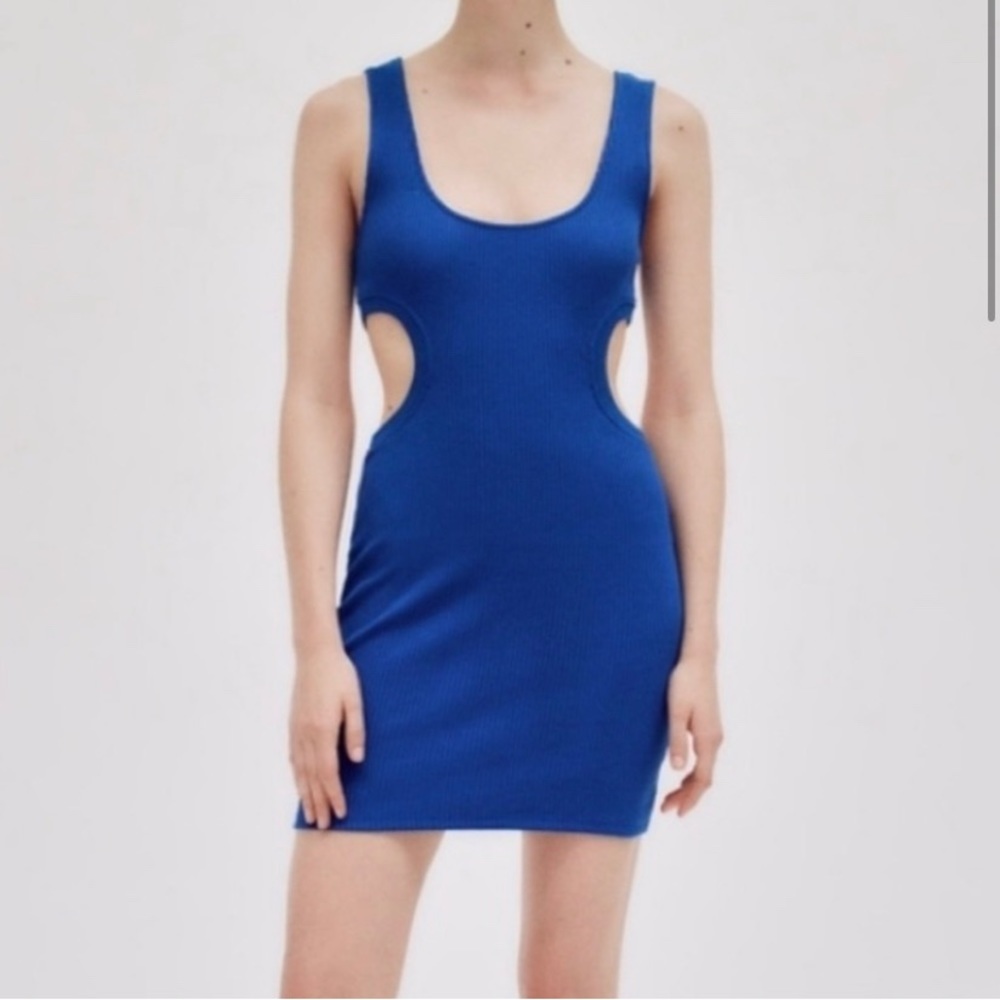Zara Ribbed Cut Out Blue Dress